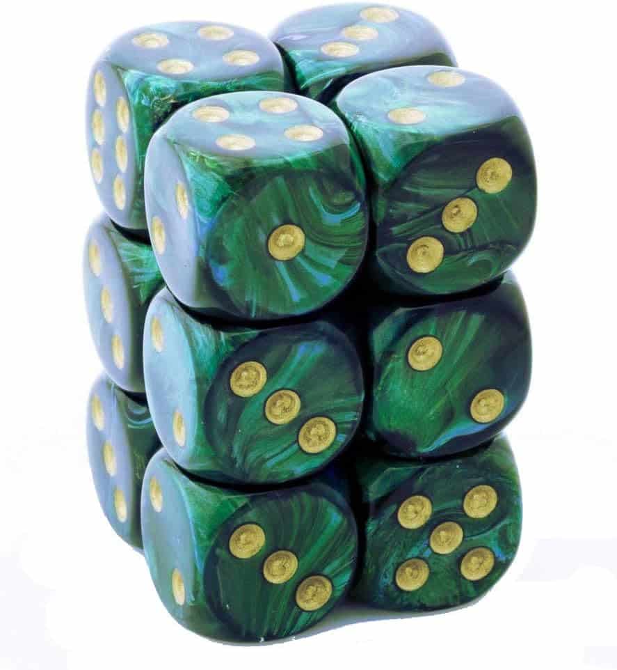 Würfel: 12x 16mm W6 - Scarab Jade-Gold
